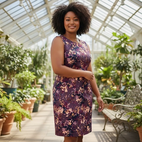 Lands' End Dresses & Skirts - Lands End Sheath Dress Womens Purple Floral Sleeveless Pockets Classic 18